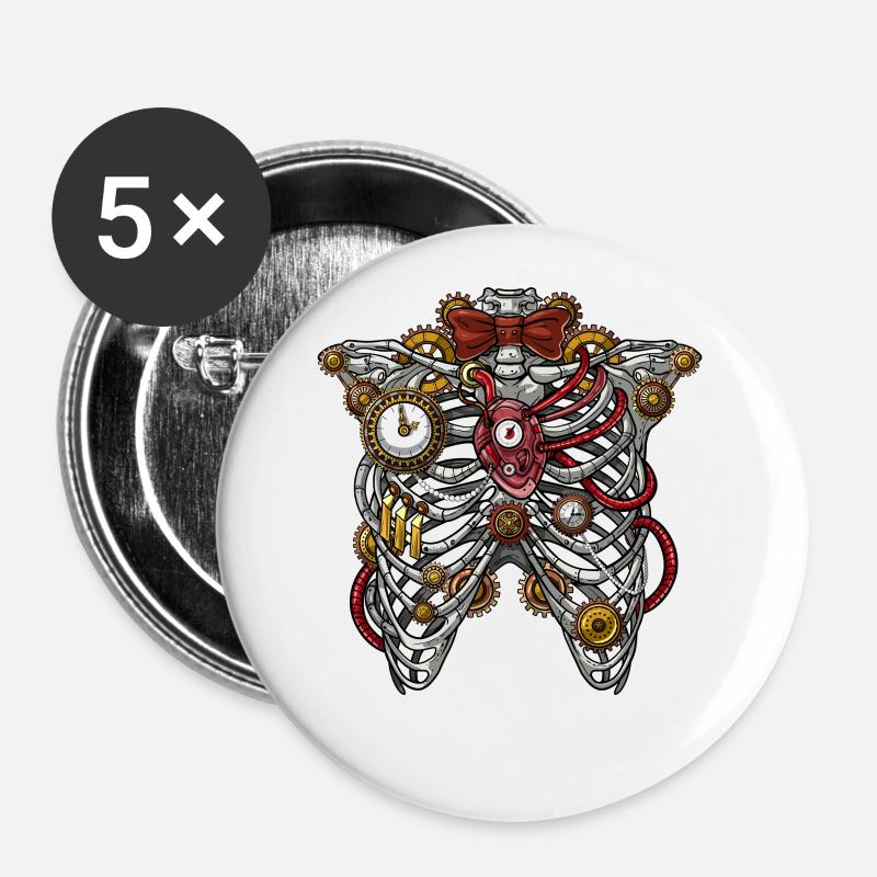Steampunk Anatomy - Buttons large 2.2''/56 mm (5-pack) - white