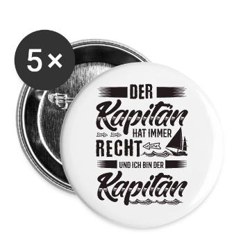 Kapitän - Buttons groß 56 mm (5er Pack) - Weiß - Vorne