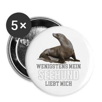 WENIGSTENS MEIN SEEHUND LIEBT MICH - Buttons groß 56 mm (5er Pack) - Weiß - Vorne