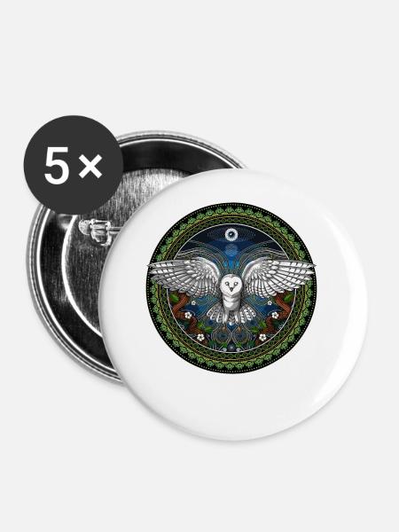 Ayahuasca-Eule - Buttons groß 56 mm (5er Pack) - Weiß