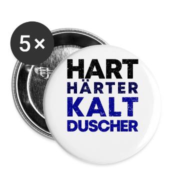 Kaltduscher Hart Männlich Kalt Duschen Geschenk - Buttons groß 56 mm (5er Pack) - Weiß - Vorne