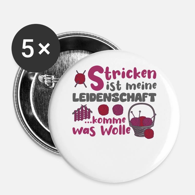 Strickerin Strick Frauen Lustig Geschenk Spruch - Buttons groß 56 mm (5er Pack) - Weiß