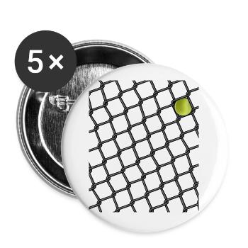 Gitter Zaun mit Tennis Ball Geschenk für Tennis - Buttons groß 56 mm (5er Pack) - Weiß - Vorne