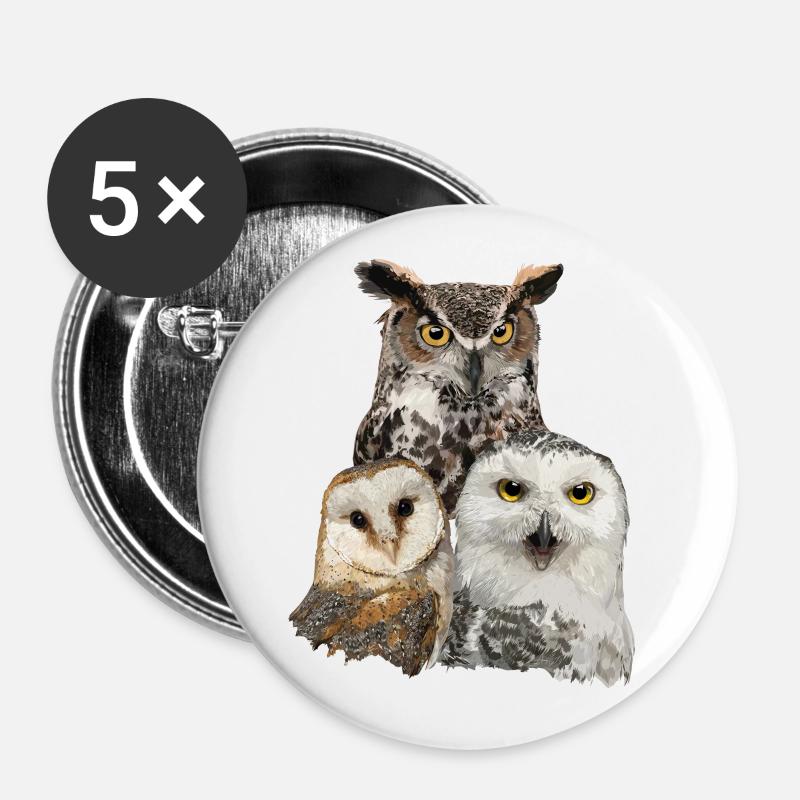 Owls and owl - Buttons large 2.2''/56 mm (5-pack) - white