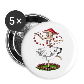 Hippie Zauberpilz - Buttons groß 56 mm (5er Pack) - Weiß - Vorne