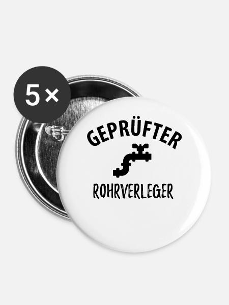 Geprüfter Rohrverleger - Buttons groß 56 mm (5er Pack) - Weiß