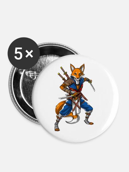 Fox Ninja Samurai - Buttons groß 56 mm (5er Pack) - Weiß