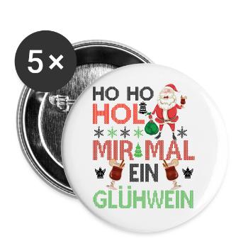 Glühwein Weihnachten Weihnachtsmann Weihnachtsmark - Buttons groß 56 mm (5er Pack) - Weiß - Vorne