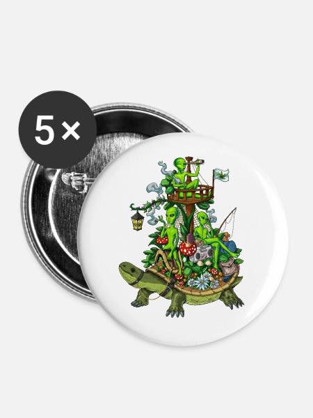 Psychedelic Aliens Trip - Buttons groß 56 mm (5er Pack) - Weiß