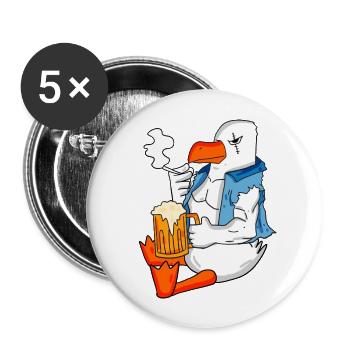 Gefährliche Möwe Bier Nordsee Moin Seemöwe - Buttons groß 56 mm (5er Pack) - Weiß - Vorne