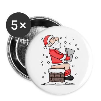 Weihnachtsmann Schornstein lustig Weihnachten - Buttons groß 56 mm (5er Pack) - Weiß - Vorne