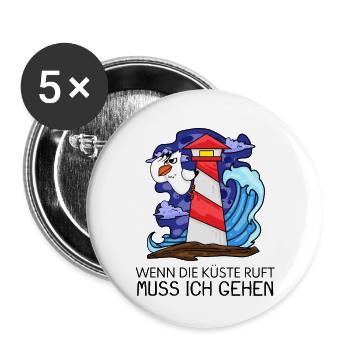 Wenn die Küste ruft Nordsee Leuchtturm - Buttons groß 56 mm (5er Pack) - Weiß - Vorne
