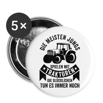 Traktor Trecker Bauernhof Feldarbeit Lustige Sprüc - Buttons groß 56 mm (5er Pack) - Weiß - Vorne
