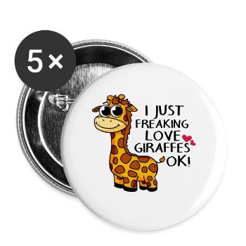 J'aime les girafes girafe cadeau - Lot de 5 grands badges (56 mm) - blanc - Devant