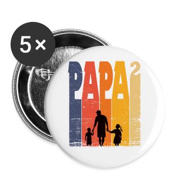 Papa Vater Ehemann Familienvater mit 2 Kinder Dad - Buttons groß 56 mm (5er Pack) - Weiß - Vorne
