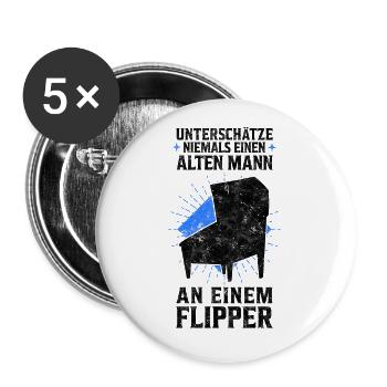 Alter Mann beim Pinball Flipperautomat Spruch - Buttons groß 56 mm (5er Pack) - Weiß - Vorne