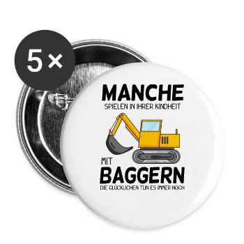 Bagger Spruch Erwachsene - Buttons groß 56 mm (5er Pack) - Weiß - Vorne