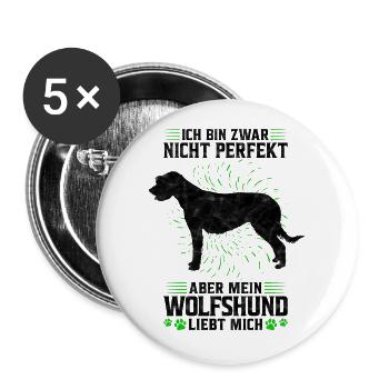 Mein Irischer Wolfshund liebt mich Spruch - Buttons groß 56 mm (5er Pack) - Weiß - Vorne