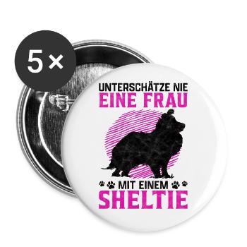 Frau mit Shetland Sheepdog Sheltie Spruch - Buttons groß 56 mm (5er Pack) - Weiß - Vorne