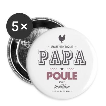 L authentique papa poule et protecteur - Lot de 5 grands badges (56 mm) - blanc - Devant