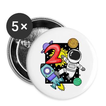 2nd birthday astronaut 2 years boy gift - Buttons large 2.2''/56 mm (5-pack) - white - Front