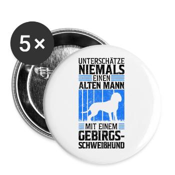 Alter Mann mit Bayerischer Gebirgsschweißhund - Buttons groß 56 mm (5er Pack) - Weiß - Vorne