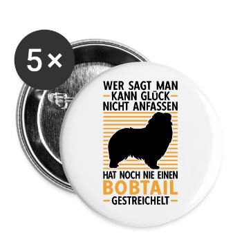 Bobtail Glück anfassen Old English Sheepdog - Buttons groß 56 mm (5er Pack) - Weiß - Vorne
