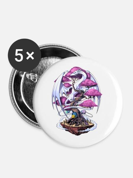 Japanese Dragon Cherry Blossom - Buttons large 2.2''/56 mm (5-pack) - white