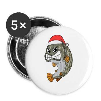 Pike Fish Christmas - Buttons large 2.2''/56 mm (5-pack) - white - Front