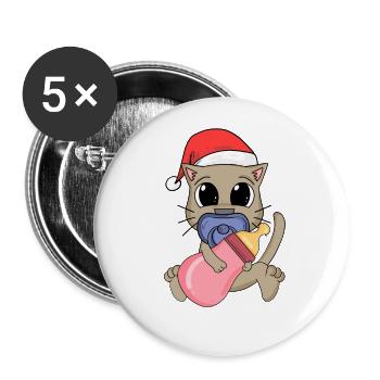 Baby Cat Christmas - Buttons large 2.2''/56 mm (5-pack) - white - Front