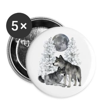 Wolf, Wölfe im Winter - Buttons groß 56 mm (5er Pack) - Weiß - Vorne