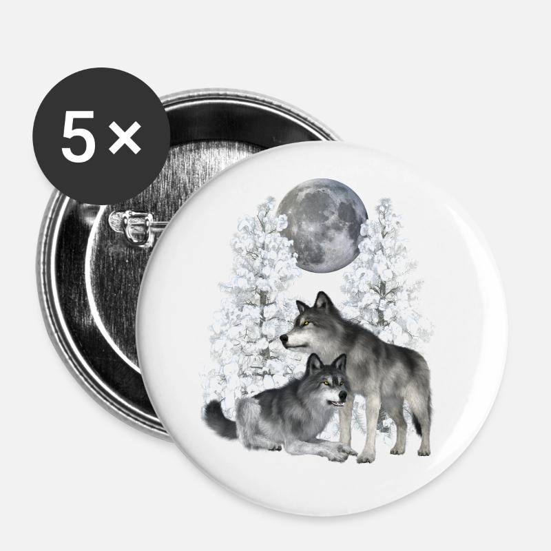 Wolf, wolves in winter - Buttons large 2.2''/56 mm (5-pack) - white
