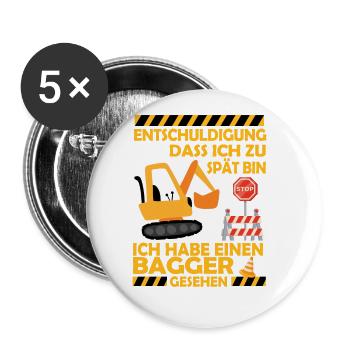 Ich habe einen Bagger gesehen Kinder Baustelle - Buttons groß 56 mm (5er Pack) - Weiß - Vorne