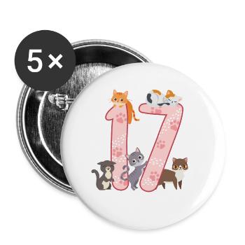 17th Birthday Girl Cats Outfit 17 years old - Buttons large 2.2''/56 mm (5-pack) - white - Front