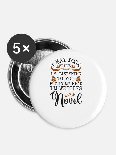Writing Novel Writer & Published - Buttons groß 56 mm (5er Pack) - Weiß