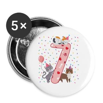 7th Birthday Girl Cats Outfit 7 Year Old - Buttons large 2.2''/56 mm (5-pack) - white - Front