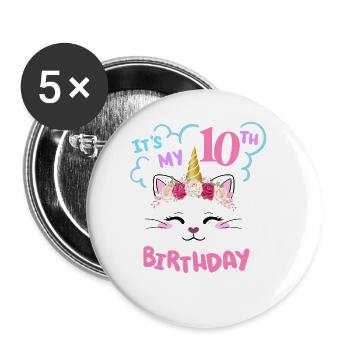10th Birthday Girl Outfit Unicorn Cat - Buttons large 2.2''/56 mm (5-pack) - white - Front