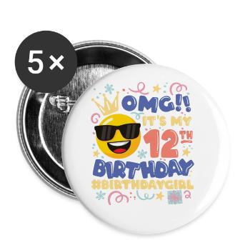 Omg! es ist mein 12. Geburtstag Mädchen Emoticon - Buttons groß 56 mm (5er Pack) - Weiß - Vorne