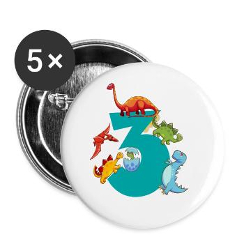 Dinosaure 3 ans 3ème fête d’anniversaire - Lot de 5 grands badges (56 mm) - blanc - Devant