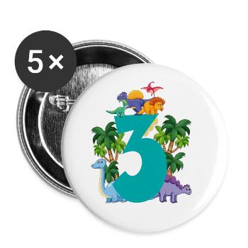 Dinosaure 3 ans 3ème fête d’anniversaire - Lot de 5 grands badges (56 mm) - blanc - Devant