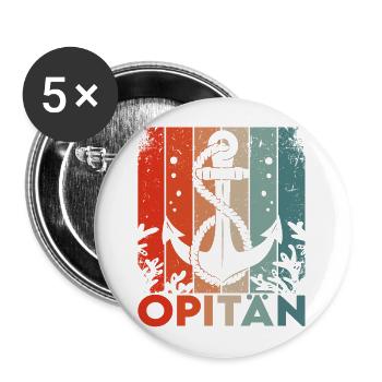 Opitän Opa Großvater Kapitän Vintage Retro Anker - Buttons groß 56 mm (5er Pack) - Weiß - Vorne