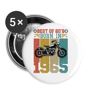 Best Of The 60's Geboren 1965 Vintage Motorrad - Buttons groß 56 mm (5er Pack) - Weiß - Vorne