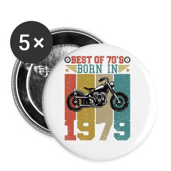 Best Of The 70's Geboren 1979 Vintage Motorrad - Buttons groß 56 mm (5er Pack) - Weiß - Vorne