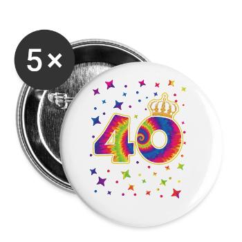 Tie-dye 40. Geburtstagsfeier 40 Jahre Alter - Buttons groß 56 mm (5er Pack) - Weiß - Vorne