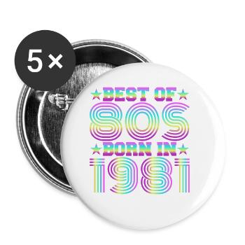 Best of the 80s Born in 1981 Vintage - Buttons large 2.2''/56 mm (5-pack) - white - Front