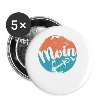 Moin ihr Spacken - Digga Spruch Meer Norddeutsch - Buttons groß 56 mm (5er Pack) - Weiß - Vorne