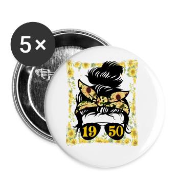 Sonnenblume Mama Geboren 1950 Geburtstag - Buttons groß 56 mm (5er Pack) - Weiß - Vorne