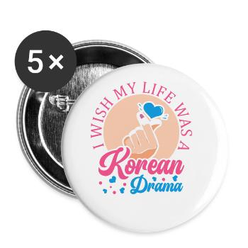 Ich Wünschte, Mein Leben Wäre Ein Koreanisches - Buttons groß 56 mm (5er Pack) - Weiß - Vorne