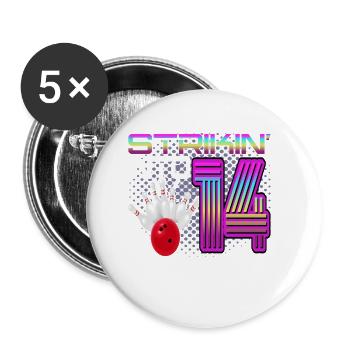 Striking Into 14 Bowling Bowler 14. Geburtstag - Buttons groß 56 mm (5er Pack) - Weiß - Vorne