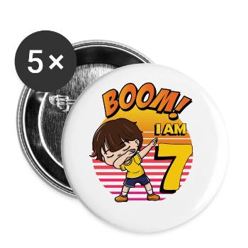 Boom I am 7 | Birthday Boy | 7th Birthday Party - Buttons large 2.2''/56 mm (5-pack) - white - Front